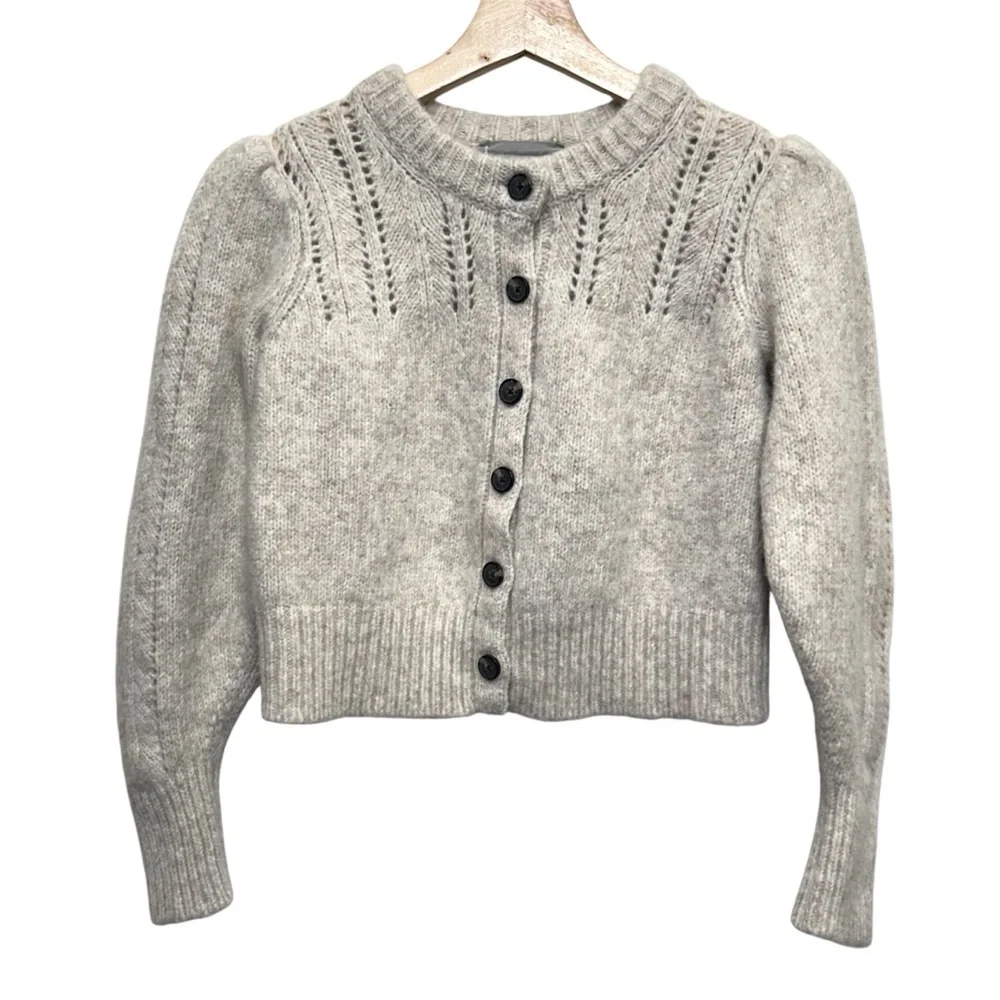Everlane Alpaca Merino Cropped Puff Sleeve Cardigan S